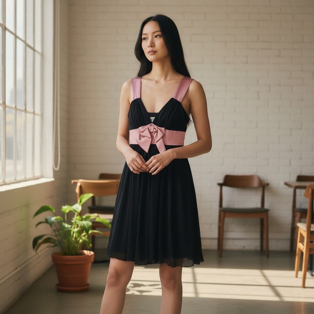 Vintage Y2K 2000s Speechless Bow Mini Dress Small Black Pink Feminine Layered